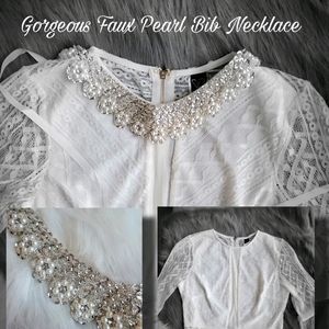 Gorgeous faux pearl bib tie necklace